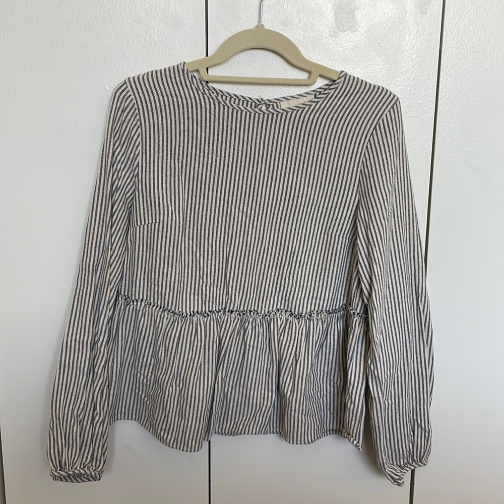 Blue and White Stripe Peplum Top - Size XS